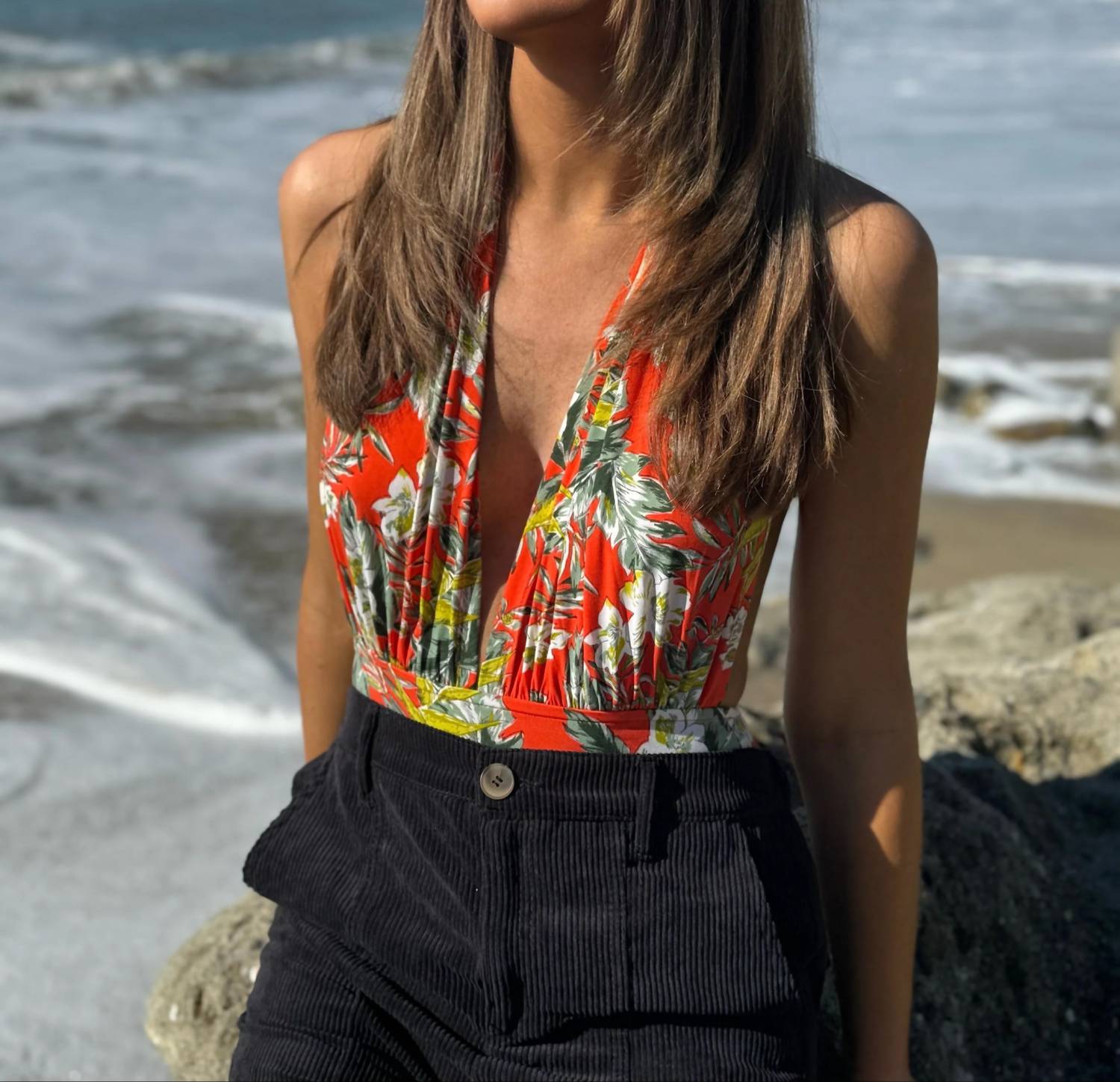 Olivaceous - Trisha Tropical Halter Bodysuit
