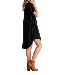 Umgee - Folded Sleeve Frayed Edge Mini Dress