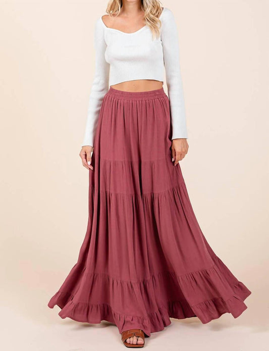 Mittoshop - Tiered Flowy Elastic Waist Lined Maxi Skirt