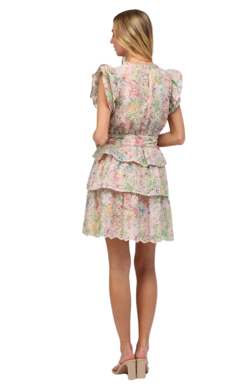 Fate Floral Eyelet Lace Dress in beige - women's dress - detail view
