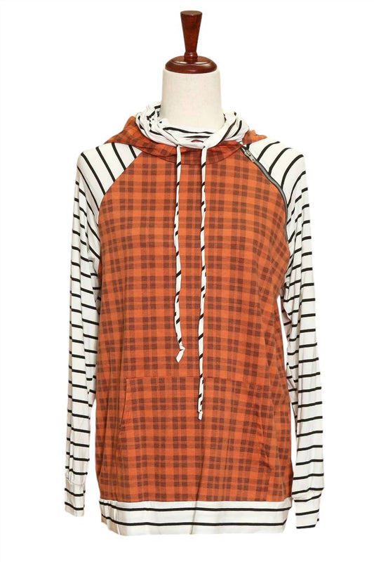 Haptics - WOMEN'S PUMPKIN PLAID STRIPE HOODIE