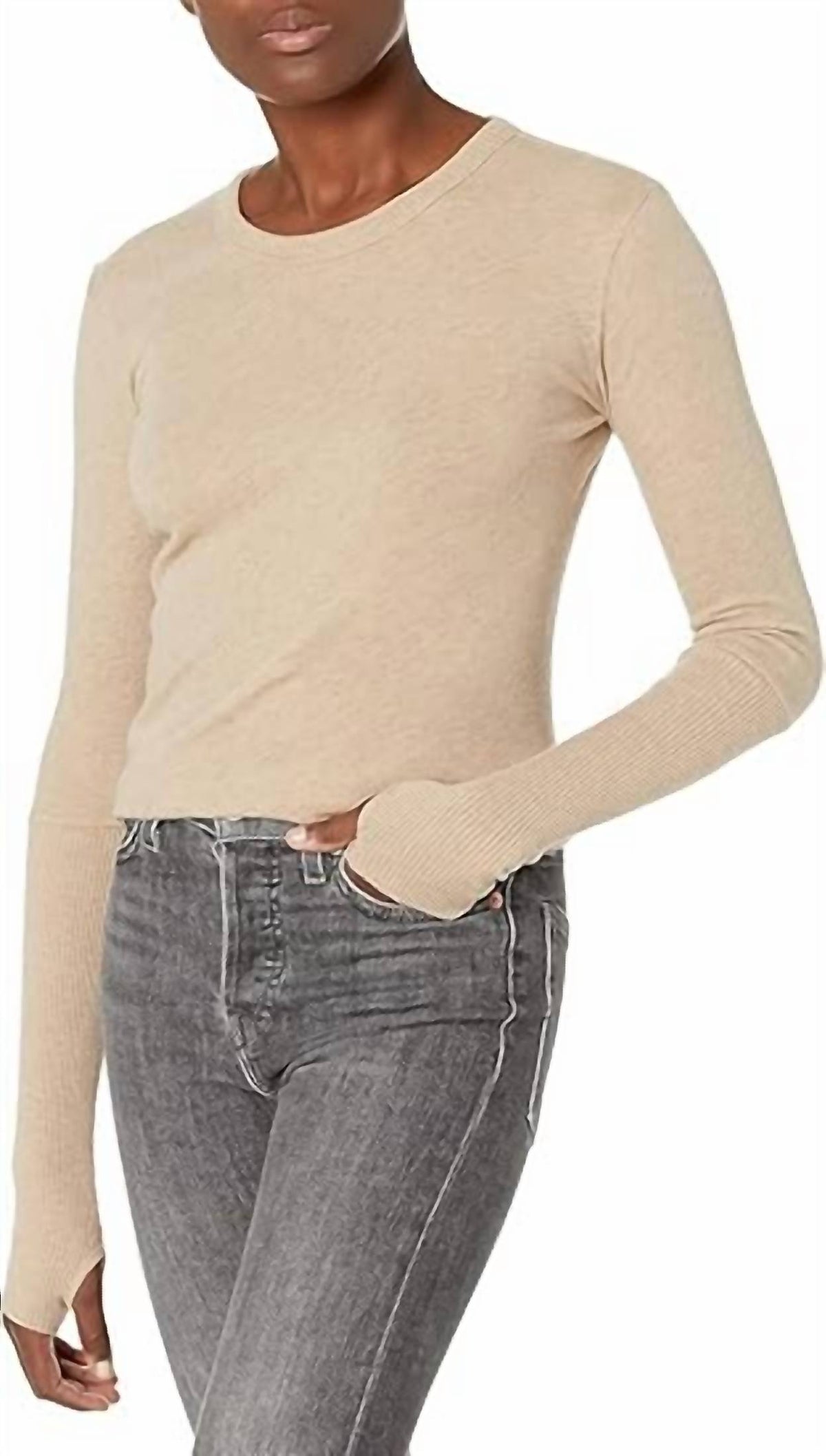 Enza Costa - CASHMERE FITTED CUFFED LONG SLEEVE CREW TOP