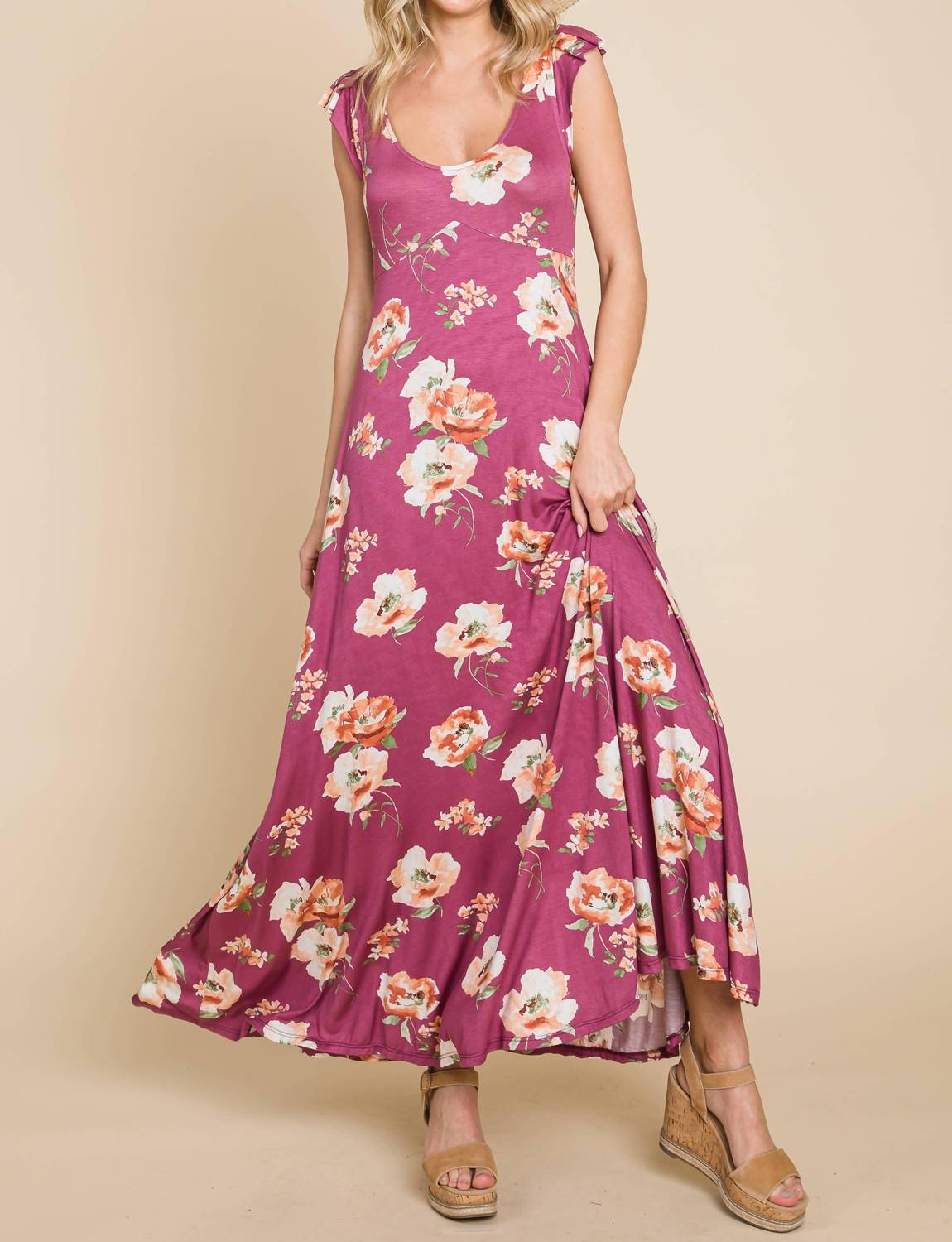 Emerald Collection - Floral Printed Scoop Neck Maxi Dress