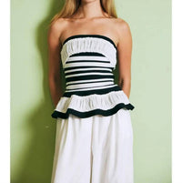 Rivir - Valentina Sculpted Corset Bandage Stripe Peplum Top