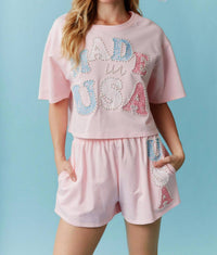 Peach Love - Made in USA Lace & Pearls Set