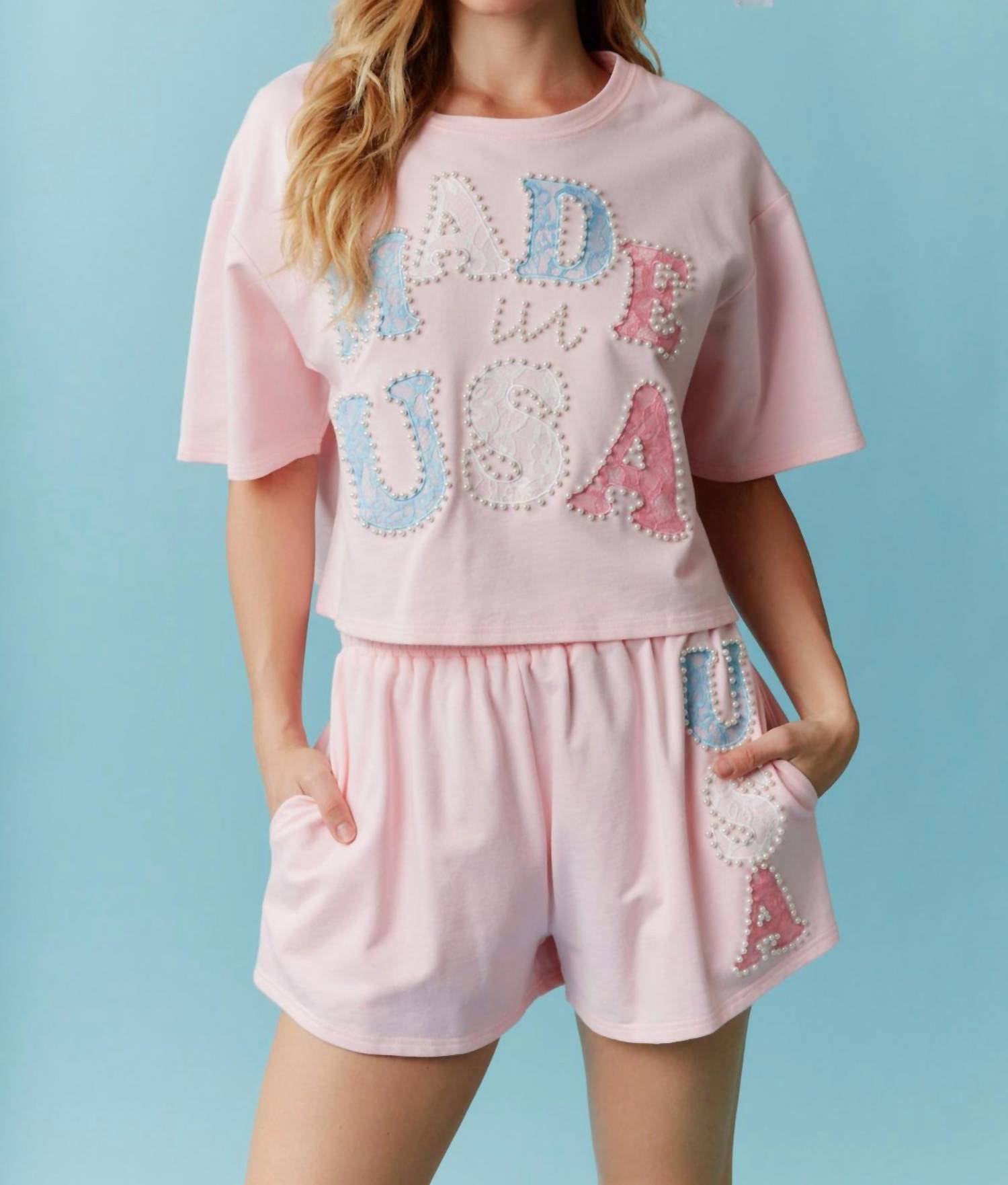 Peach Love - Made in USA Lace & Pearls Set