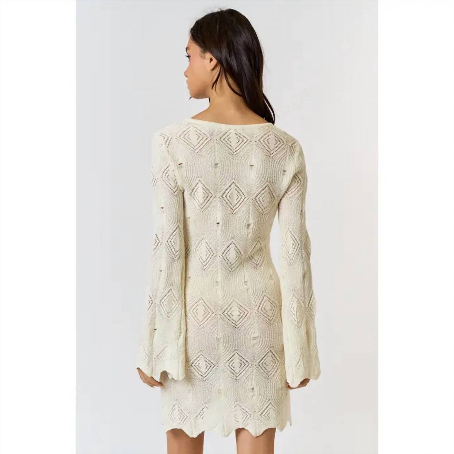 Lalavon - Crochet Bell Sleeves Dress