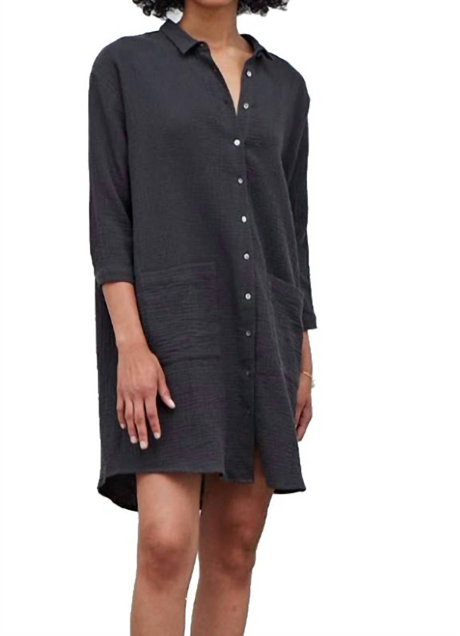 Grade & Gather - Women's Faded Black Cotton Double Mini Dress