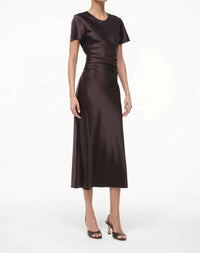 STAUD Marcel Silk Midi Dress in earth 1 - women's dress