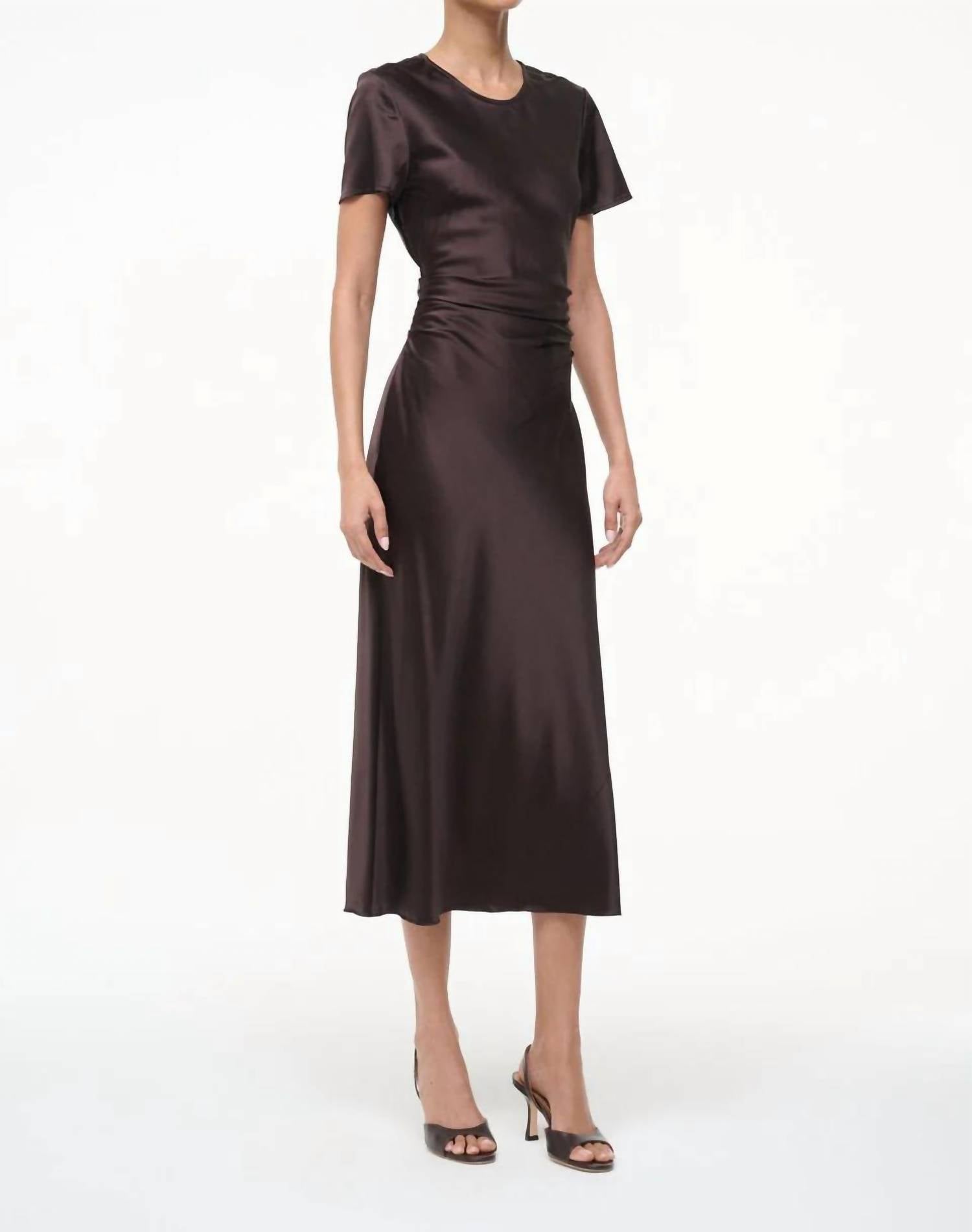 STAUD Marcel Silk Midi Dress in earth 1 - women's dress