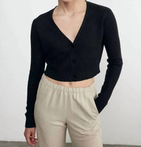 Enza Costa - Open Knit Crop V-Neck Cardigan