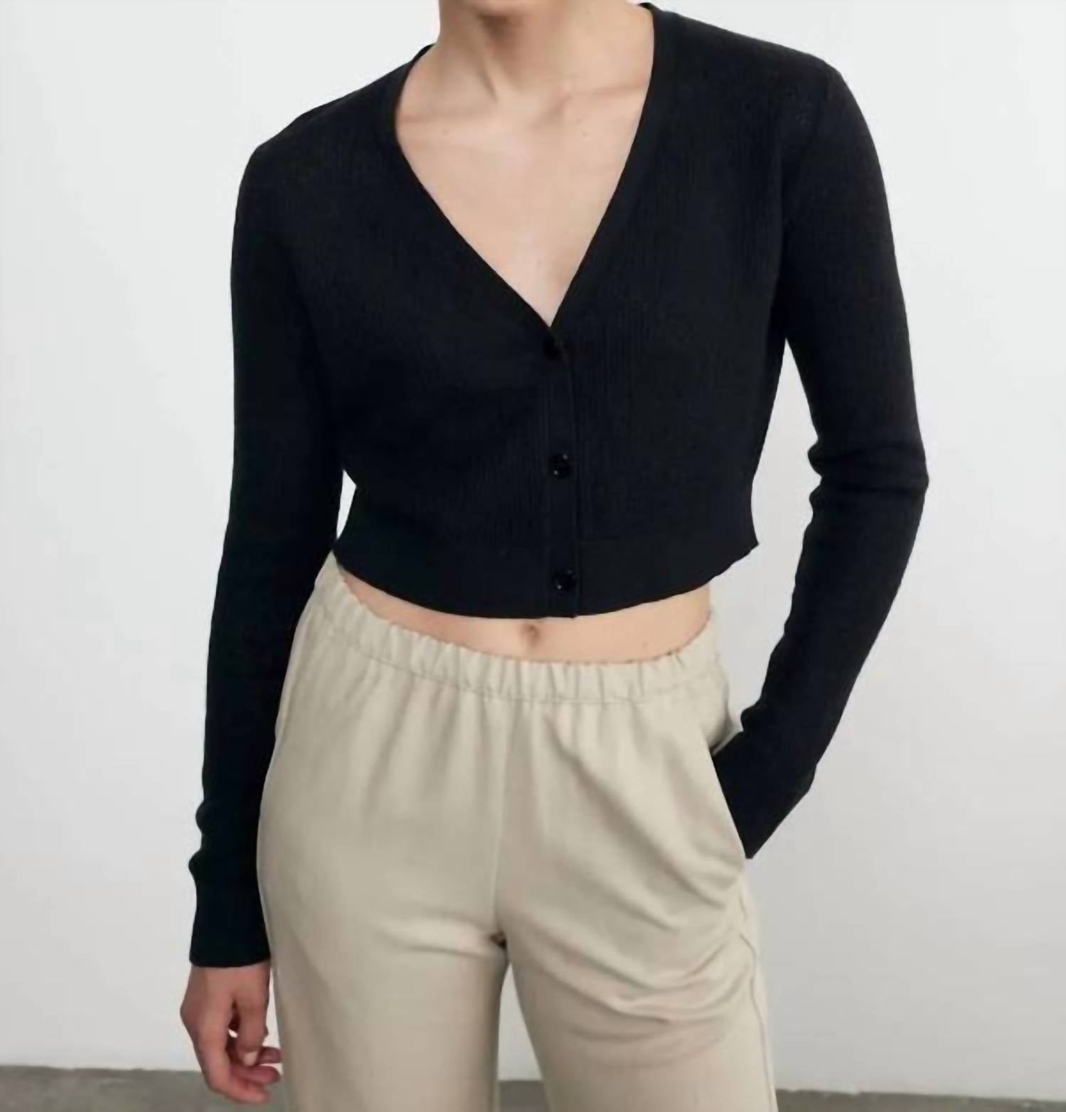 Enza Costa - Open Knit Crop V-Neck Cardigan