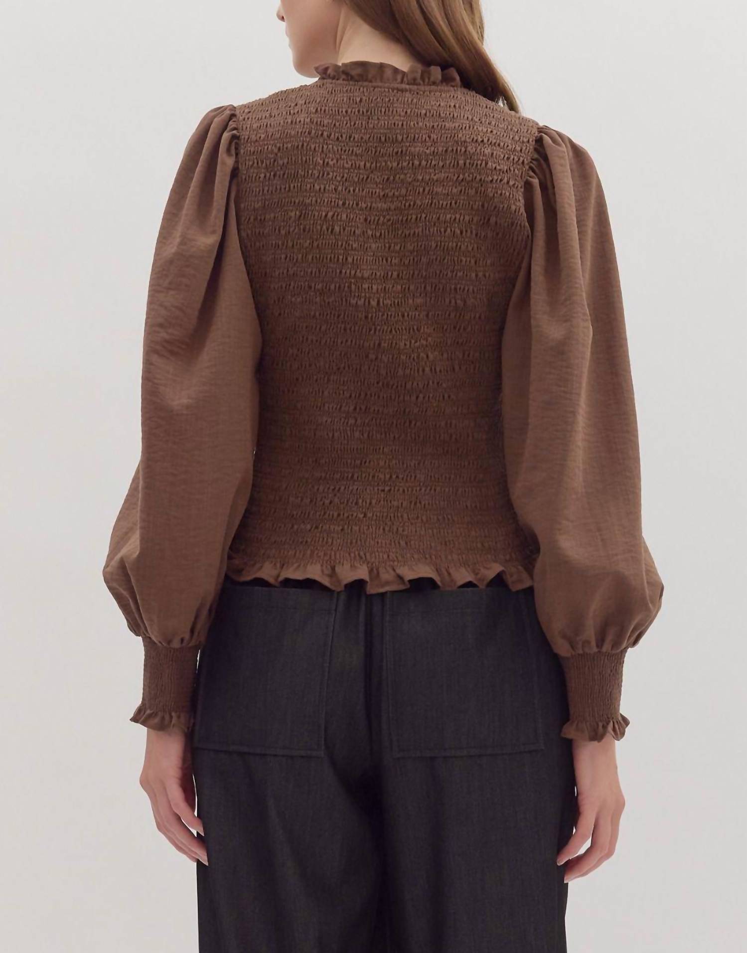 Entro - Long Sleeve Smocked Top