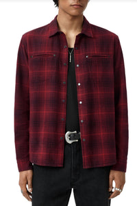 John Varvatos Dario Brushed Plaid Shirt in pomegranate - men's shirt
