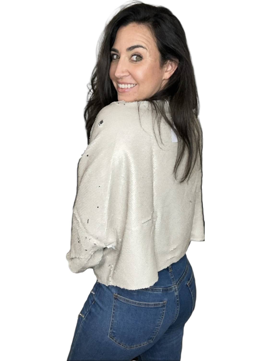 VOCAL APPAREL Dolman Sleeve Top in silver - women's blouse - alternate view