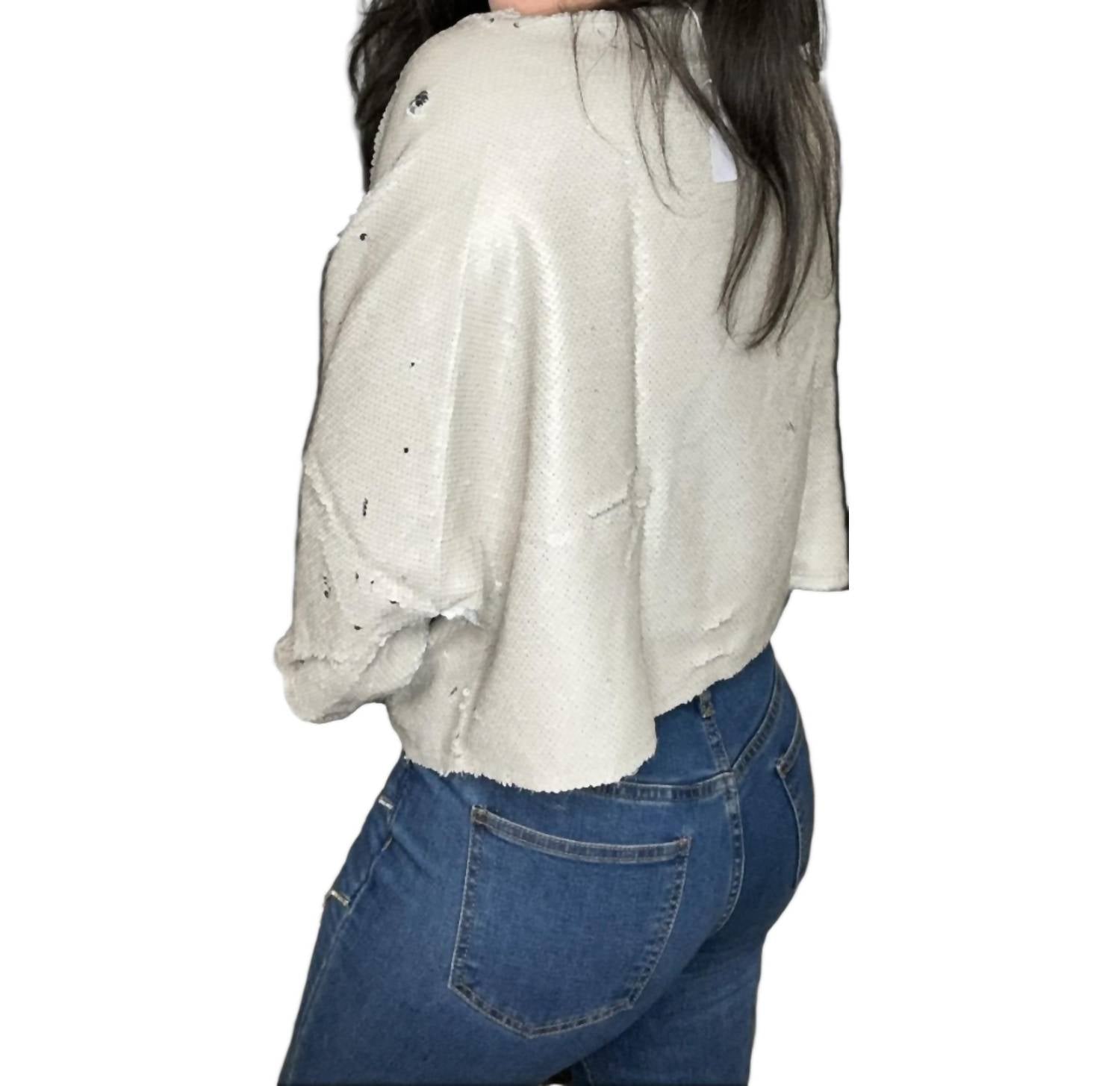 VOCAL APPAREL Dolman Sleeve Top in silver - women's blouse - detail view
