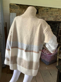 Before You - Women's Striped Turtleneck Two Tone Sweater Top
