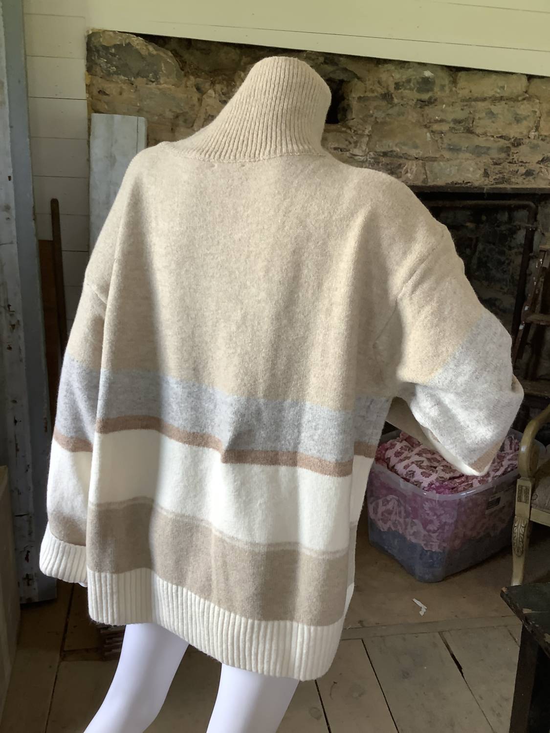 Before You - Women's Striped Turtleneck Two Tone Sweater Top
