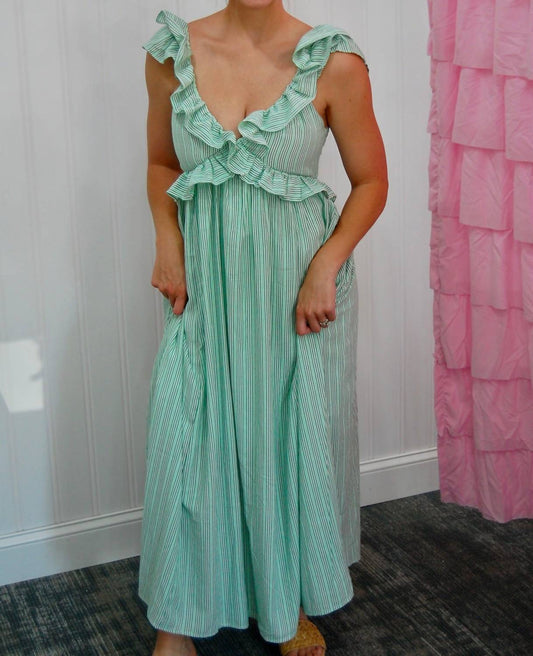 Meet Me In Santorini - Evangeline Striped Maxi Dress With Ruffle Detailing