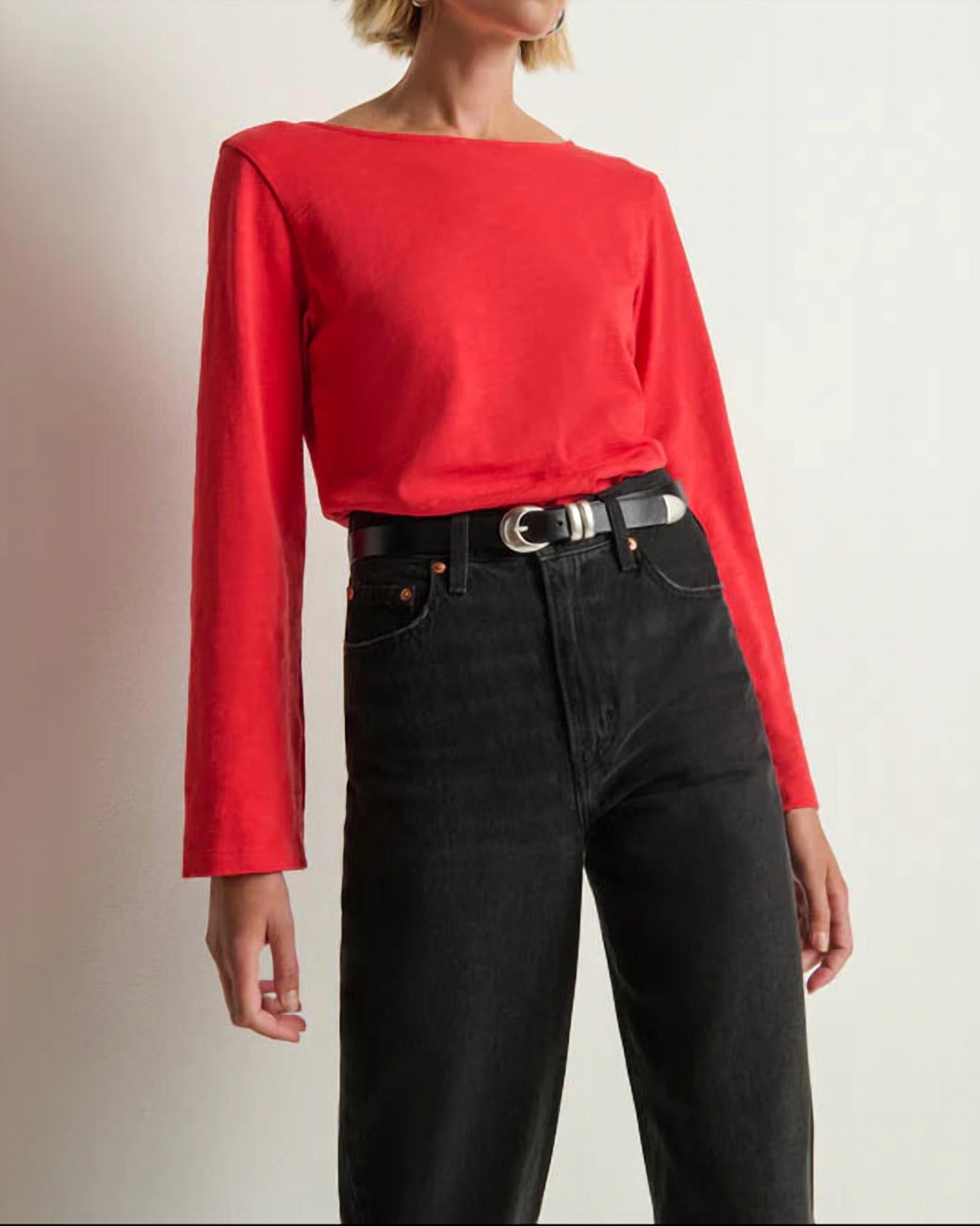 Nation LTD Tavin Tie Back Top in poinsettia 1 - women's long sleeve top
