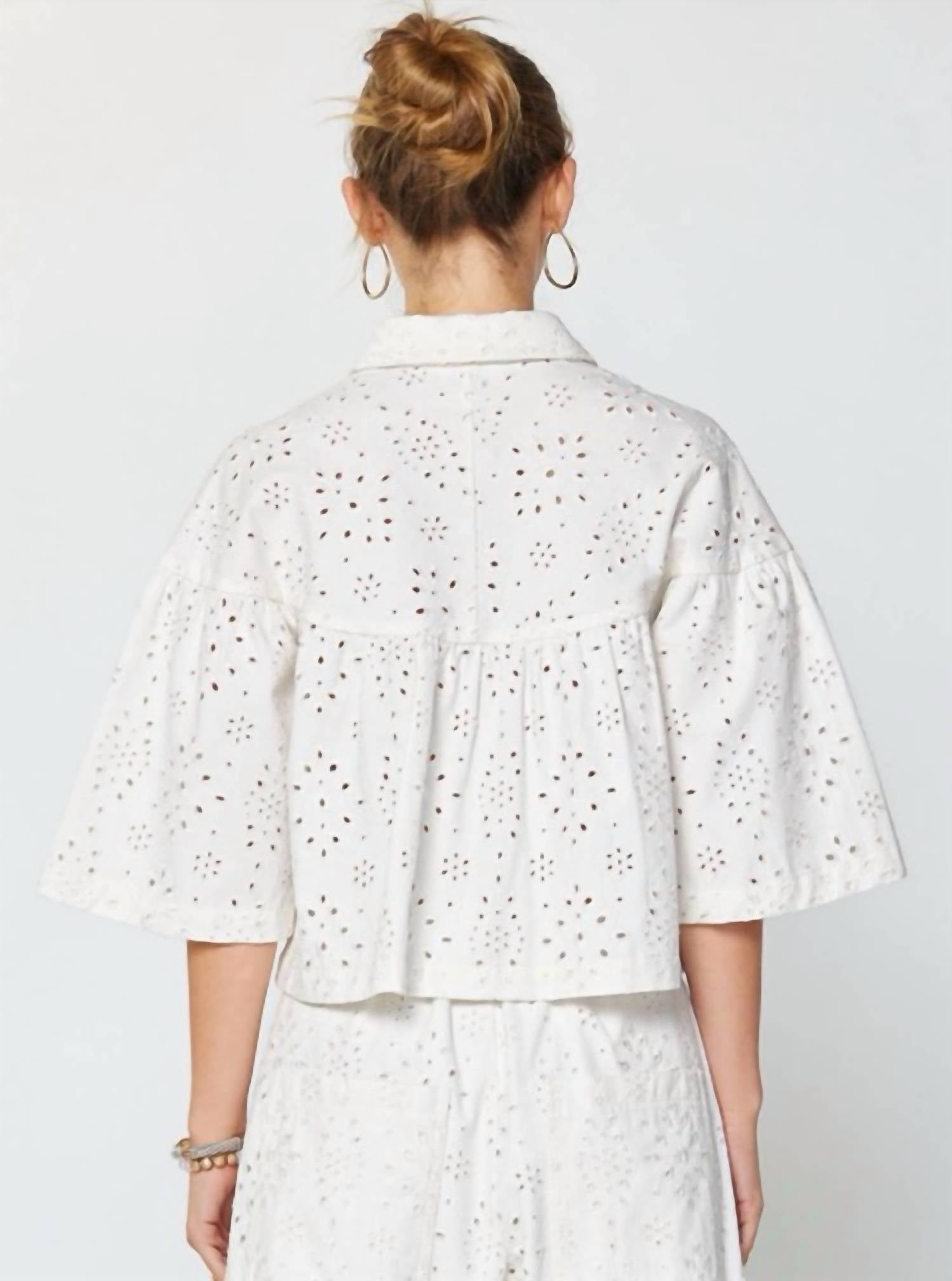 Current Air - Eyelet Cropped Button-down Shirt