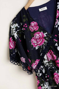 Umgee - Women's Floral V-neck Crochet Detail Dress