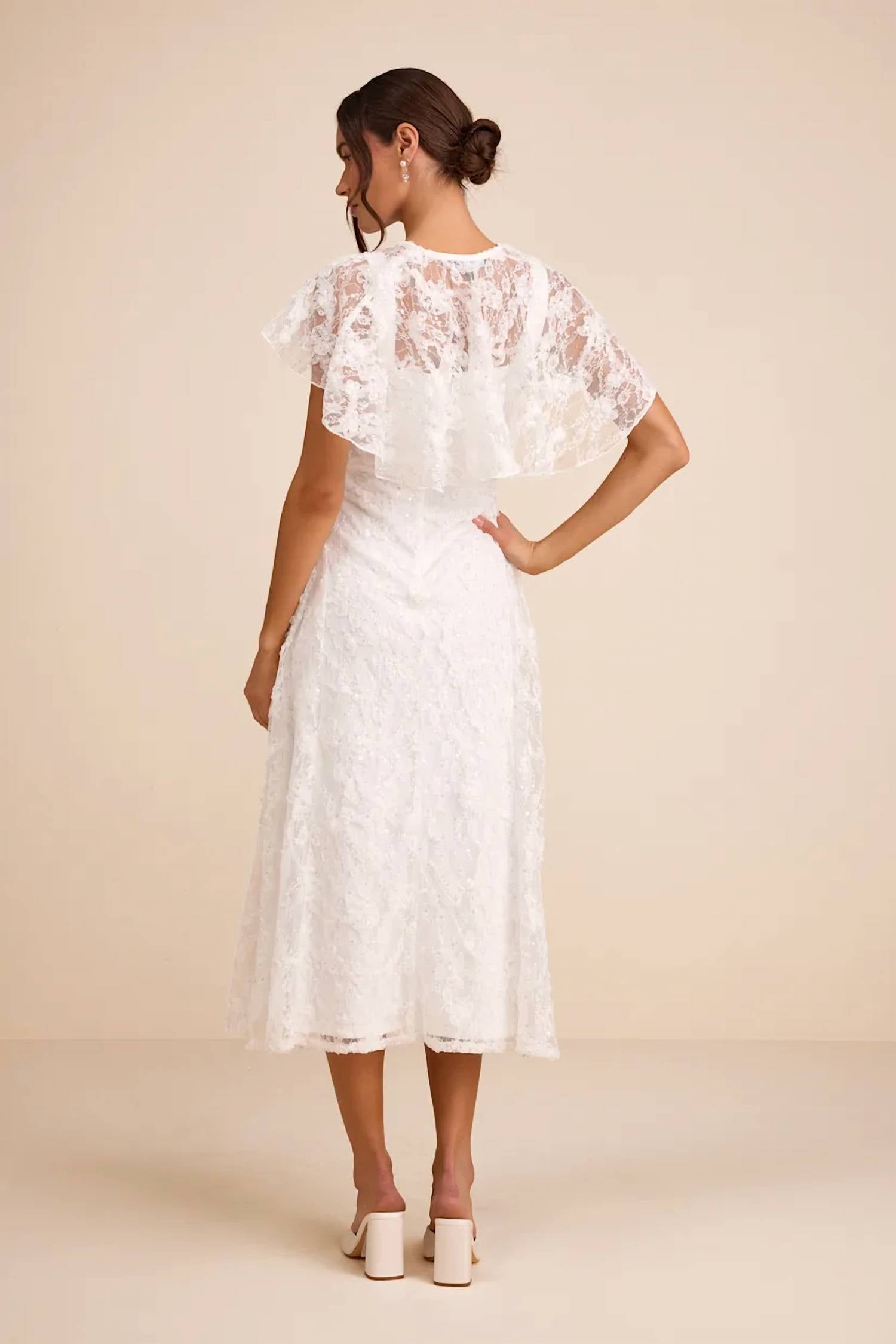 Lulus - Women's Nikola Lace Sequin Cape Midi Dress