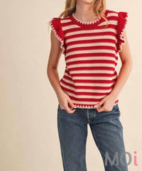 &Merci - Striped Flutter Sleeve Sweater Top