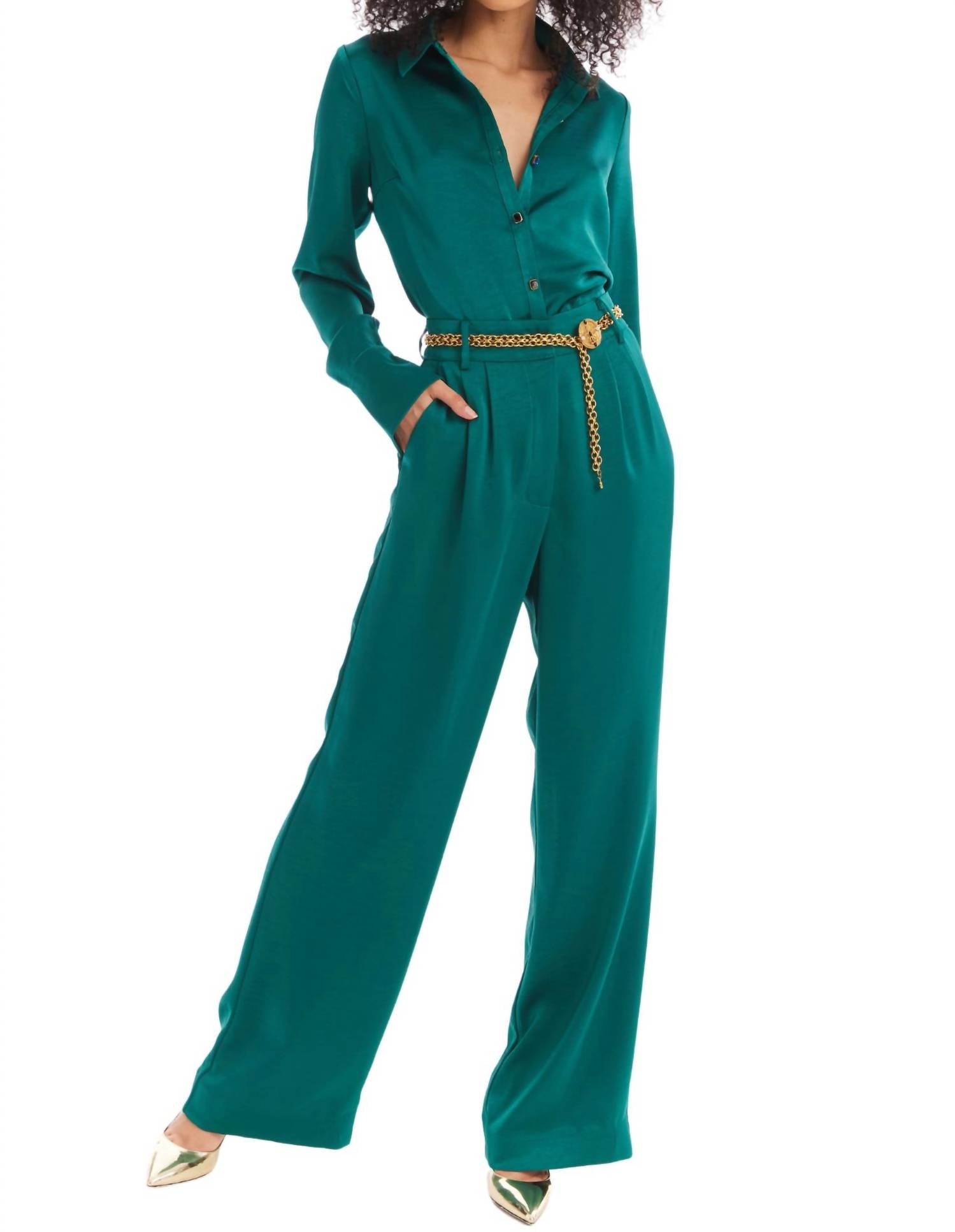 ALLISON NEW YORK JOAN SATIN PANTS in emerald - women's pants