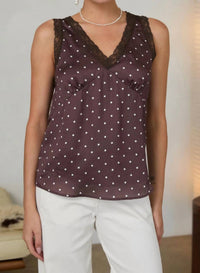 Skies Are Blue - Polka Dot Satin Lace Trim Tank Top