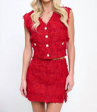 Coalition LA 2 Piece Vest Mini Skirt Short Set in red - women's sleepwear