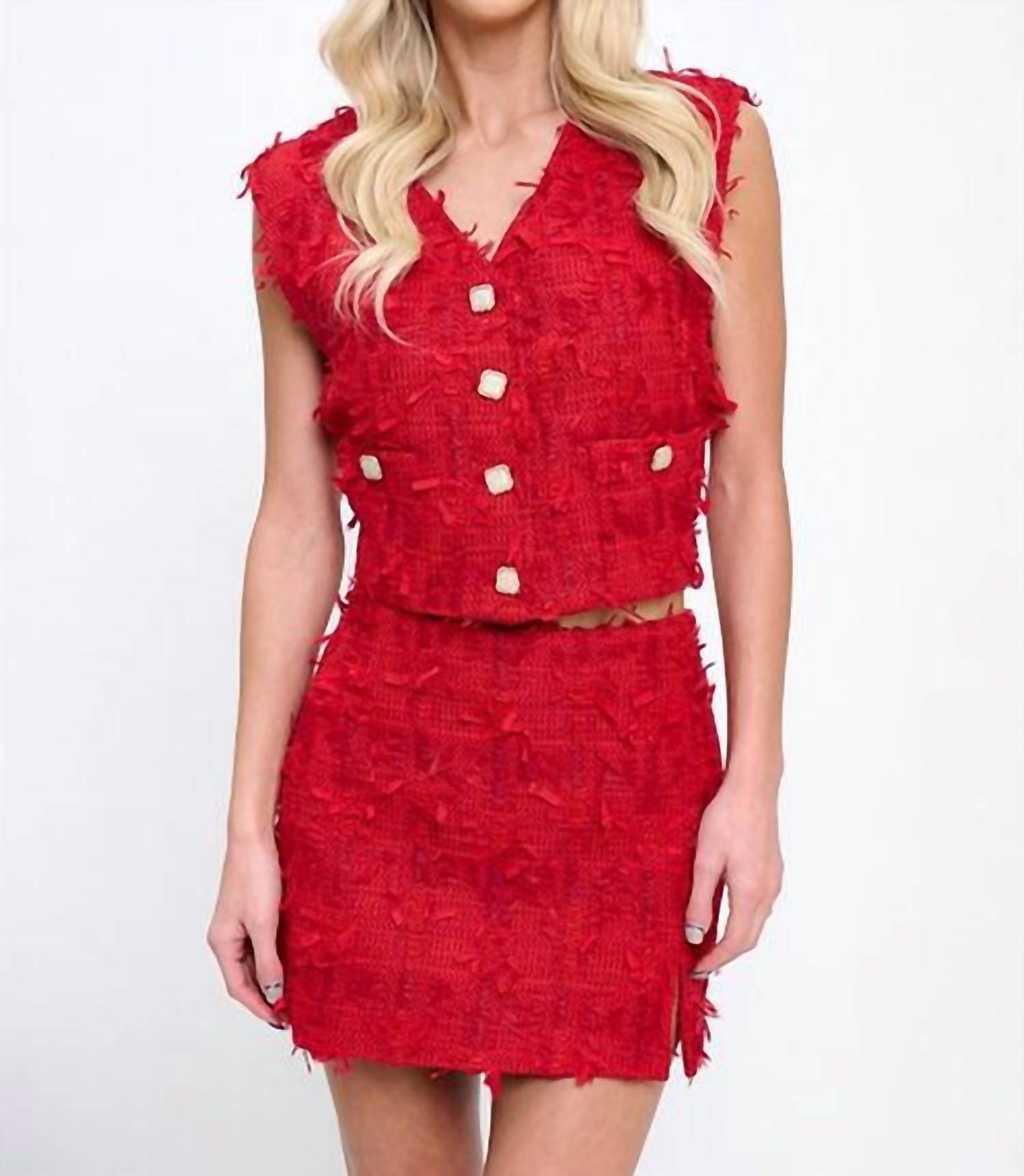 Coalition LA 2 Piece Vest Mini Skirt Short Set in red - women's sleepwear
