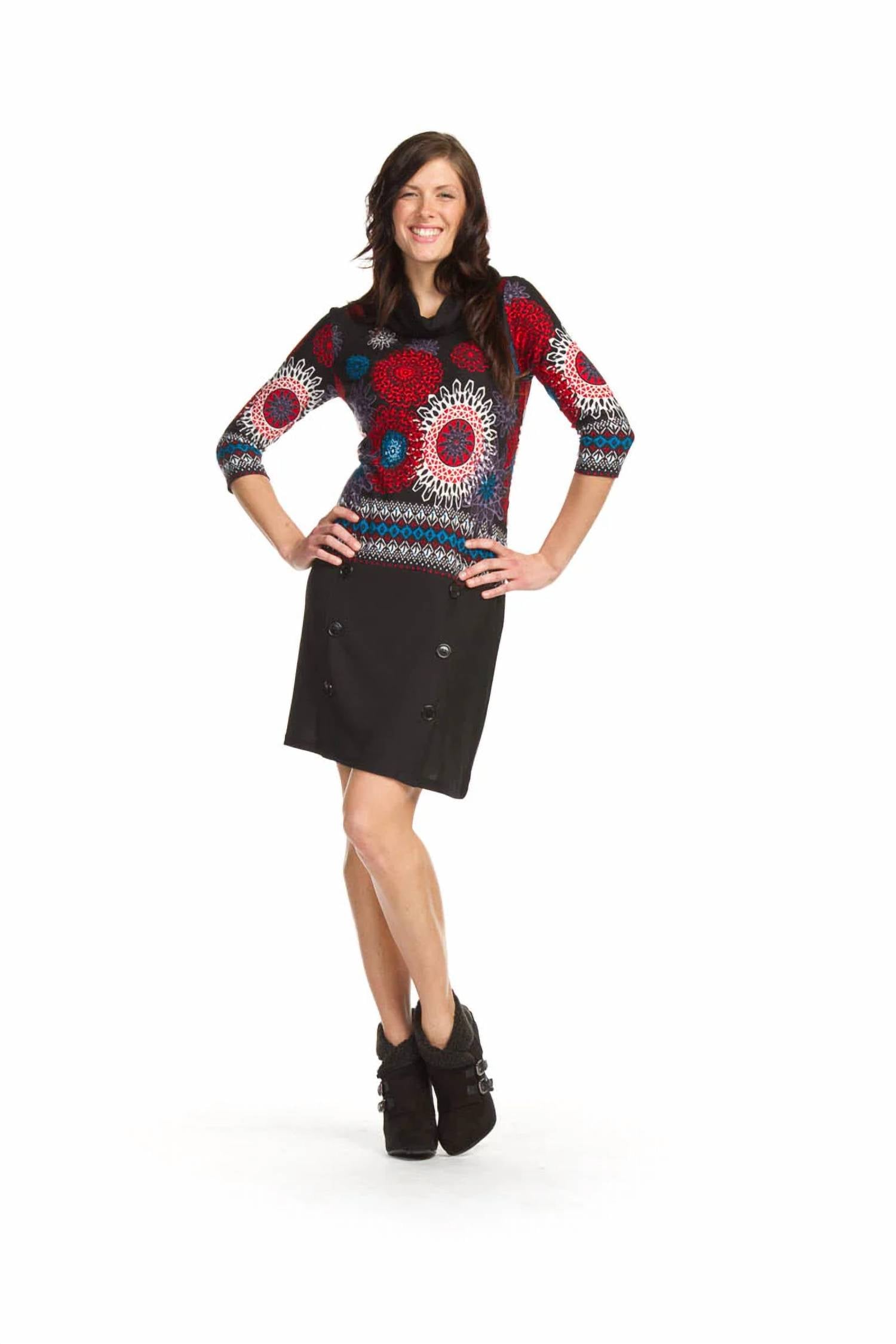 Papillon - Floral Cowl Neck 3/4 Sleeve Dress