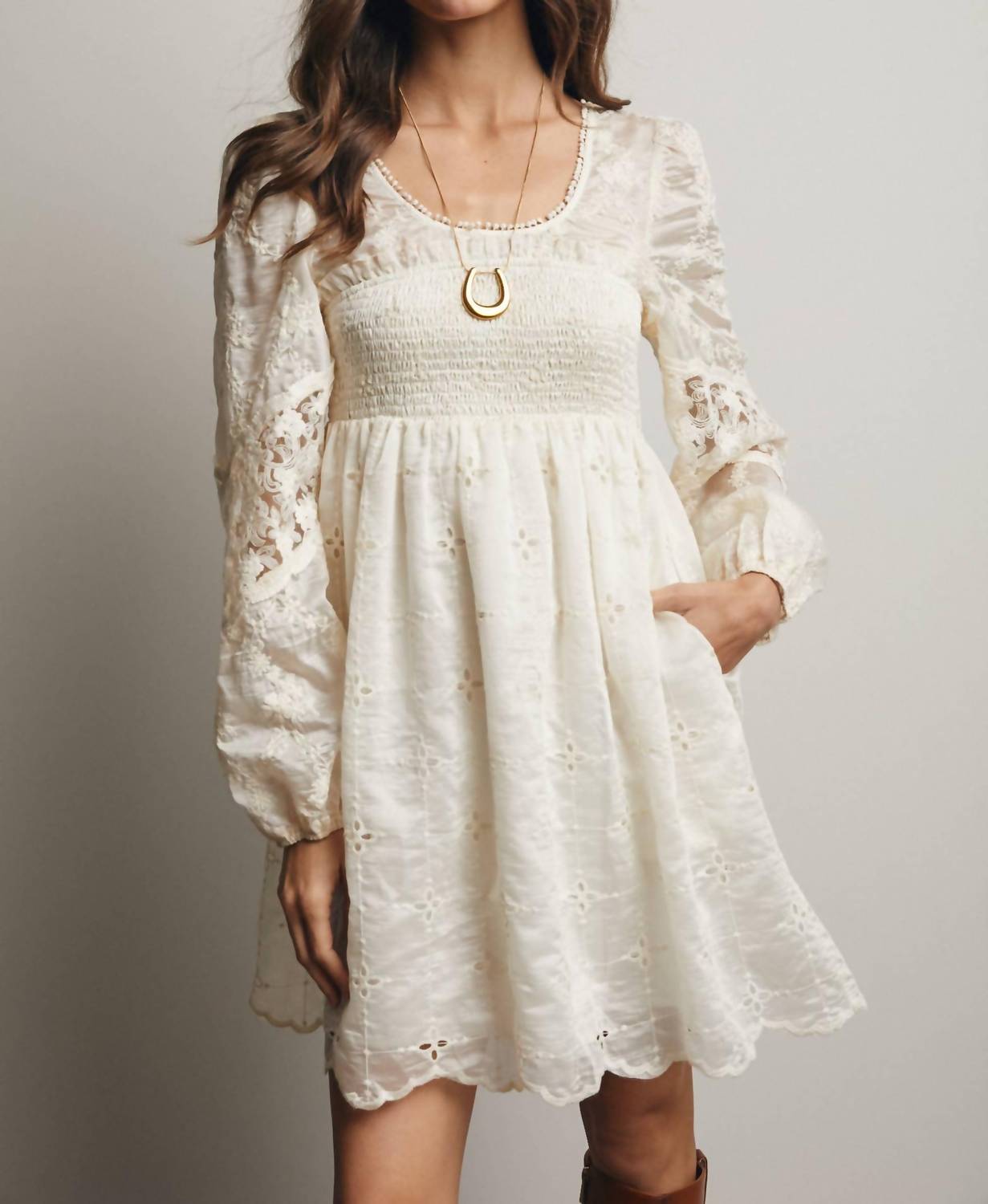Forte The Ada Embroidered Lace Mini Dress in cream - women's dress