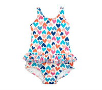 Florence Eiseman Kid's Heart Print Skirted Swimsuit in white multi - kids' item
