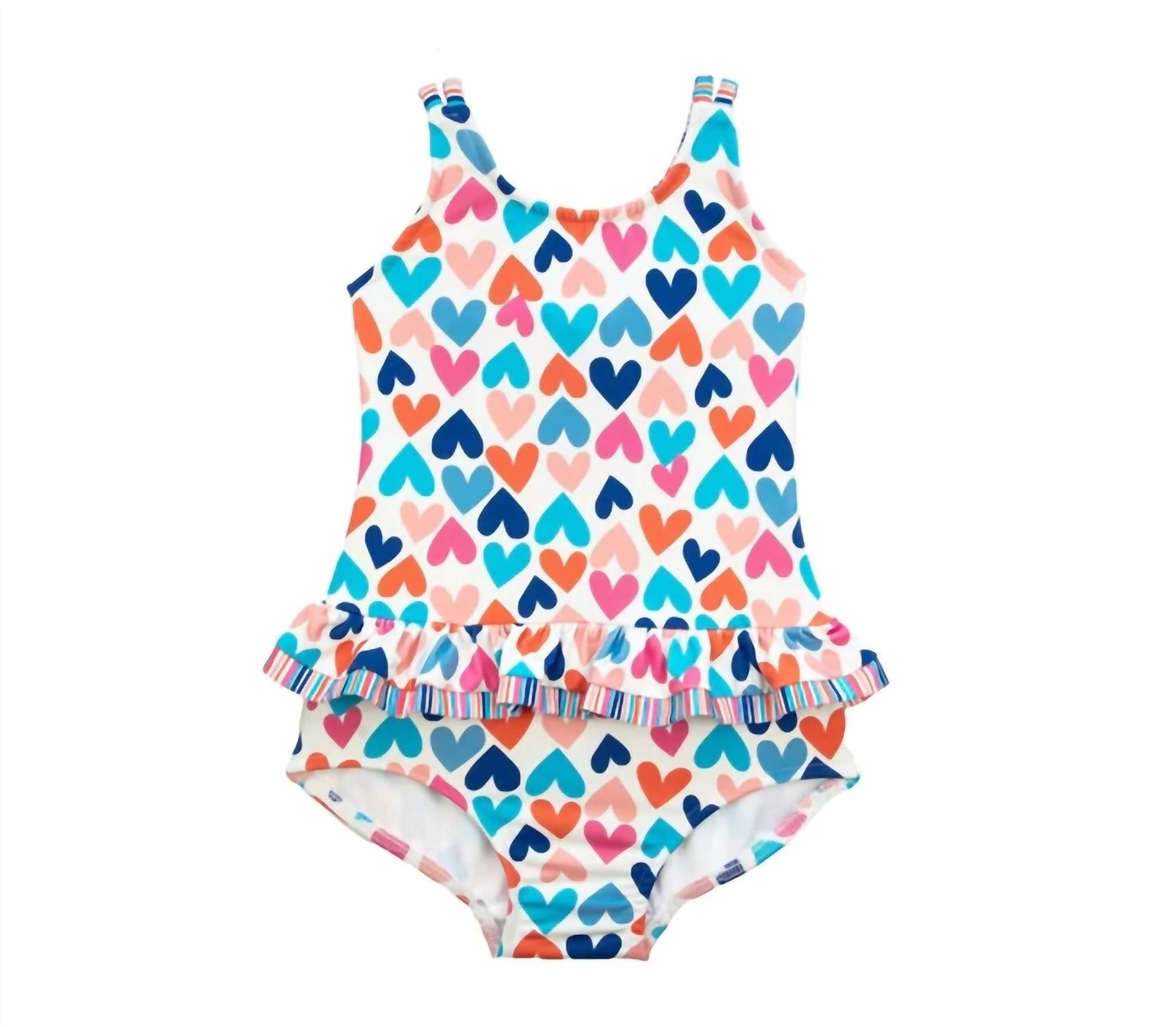 Florence Eiseman Kid's Heart Print Skirted Swimsuit in white multi - kids' item