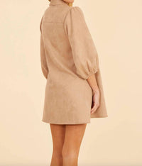 Dolce Cabo - Women's Faux Suede Puff Sleeve Shirt Dress