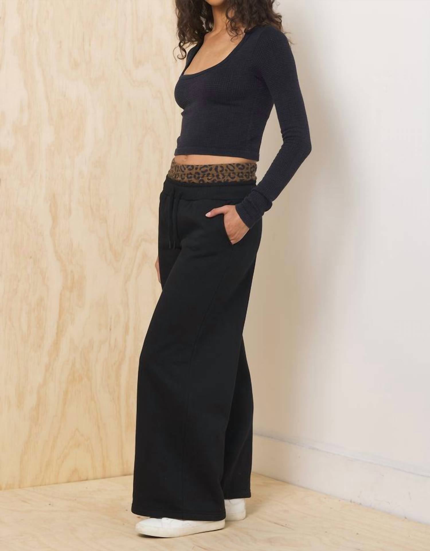 Vintage Havana Heavy Surfwash Pant With Printed Double Waist in black w leopard - women's pants - alternate view