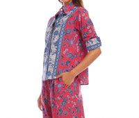 Karen Kane - Ruched Sleeve Border Print Shirt