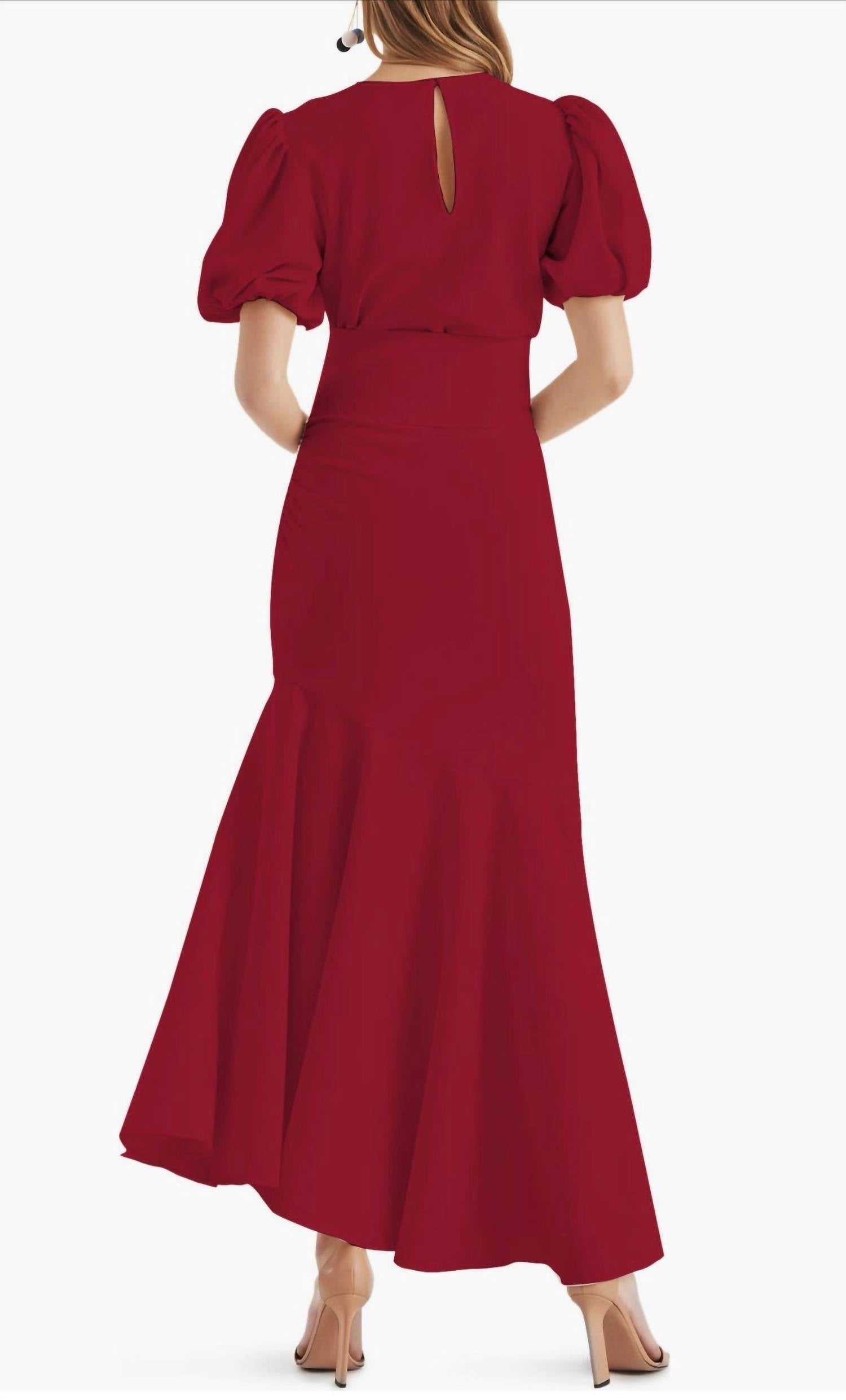 SACHIN & BABI Camila Asymmetric Hem Belted Dress in dark red - women's dress - detail view