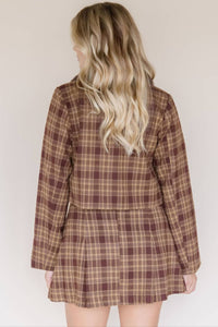 MOON RIVER Plaid Fur Trim Jacket in brown - women's jacket - detail view