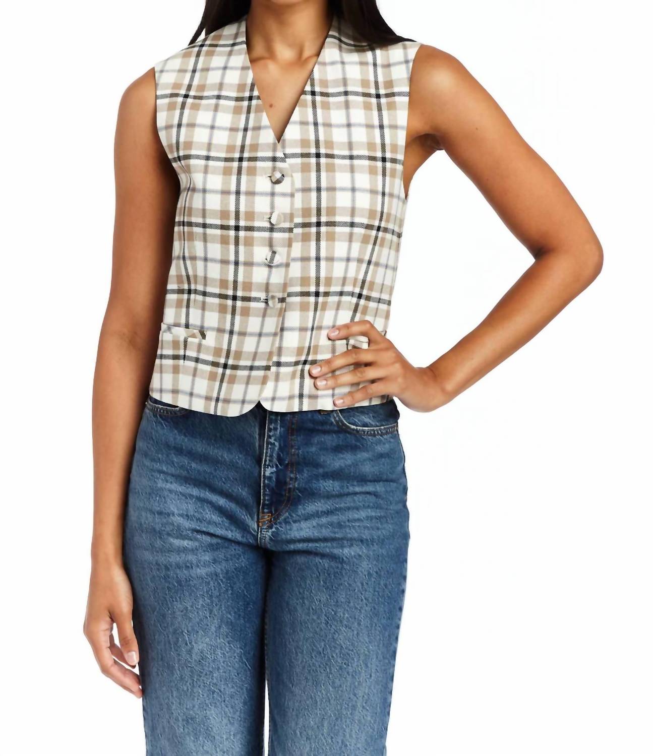 DREW Harper Plaid Vest in beige - women's jacket