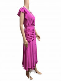 Adelyn Rae - Surplice V-neck Short Flutter Sleeve Ruched Bodice Midi Dress