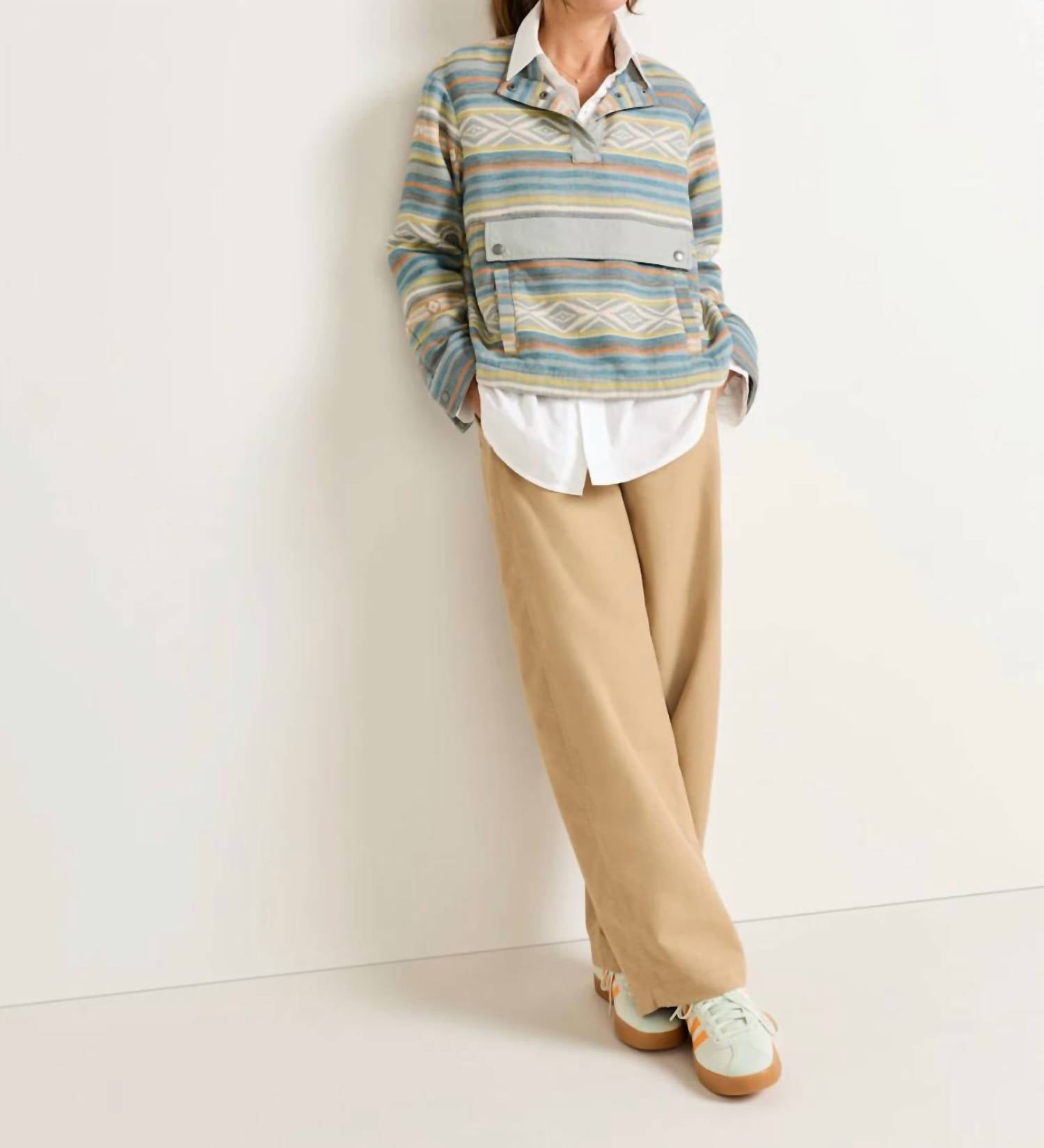 PENDLETON Double Soft Half Snap Pullover in blue - women's long sleeve top