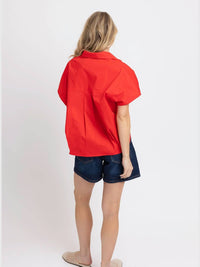 Karlie Poplin V-neck Top in red - women's blouse - detail view