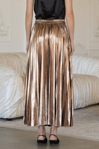 Skies Are Blue - Metallic Pleated Maxi Skirt