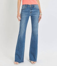Risen - Mila Mid Rise Flare Raw Cut Hem Jeans