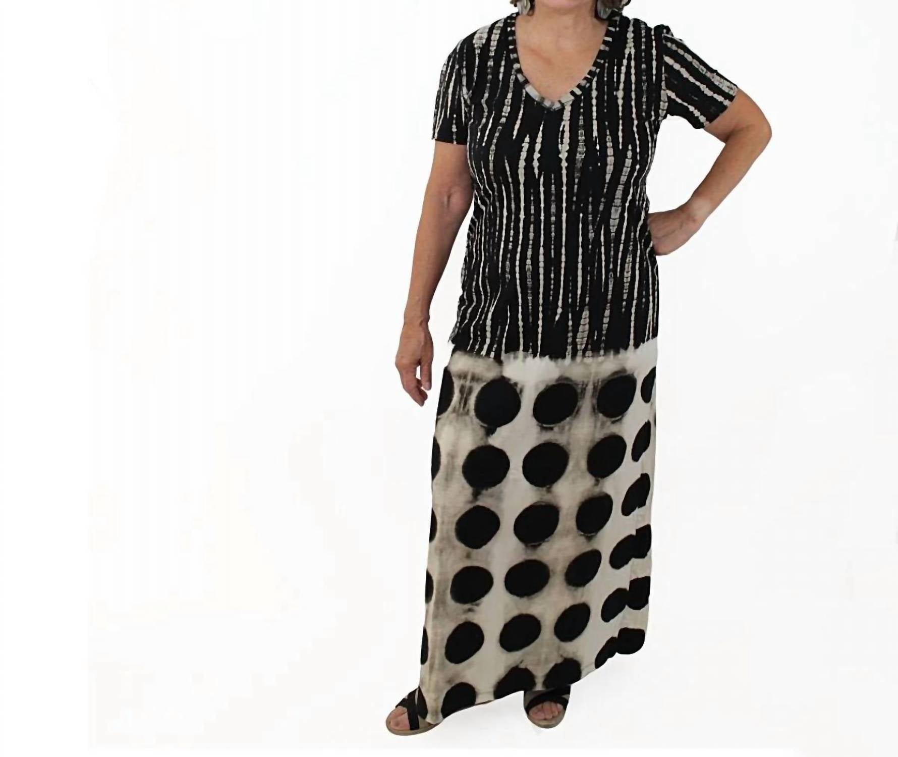 Sylca Designs - Stripe and Polka Dot Fitted Maxi Dress