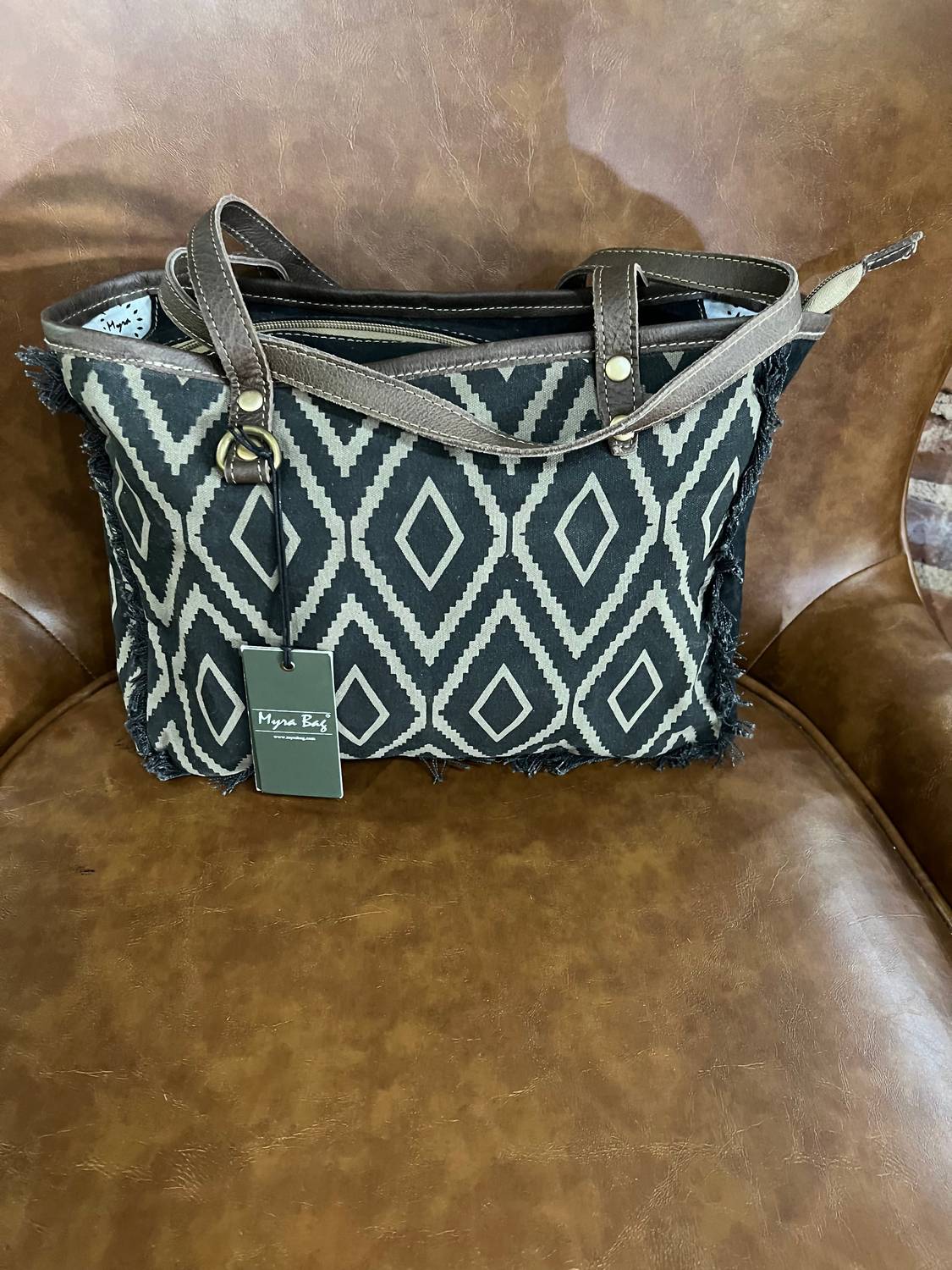Myra Women's Chevron Tote in black - women's bag - detail view