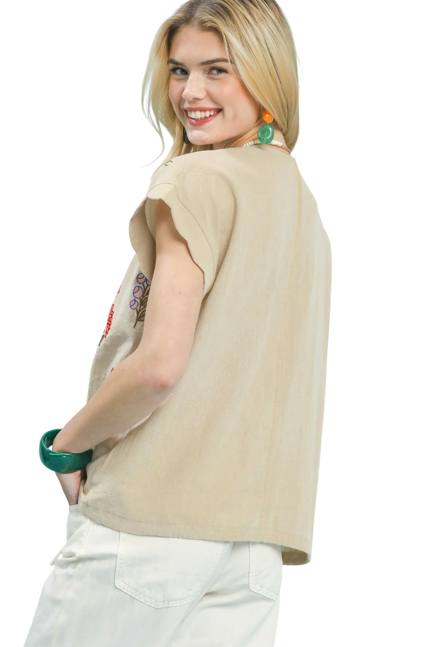 Umgee - Drawstring Linen Blend Top
